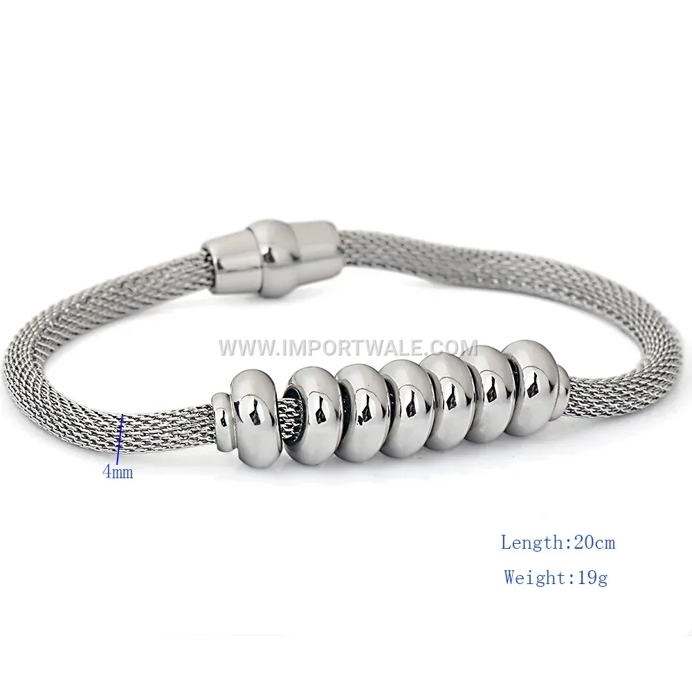 Stainless Steel Cable Wire Bead Bangle Bracelet