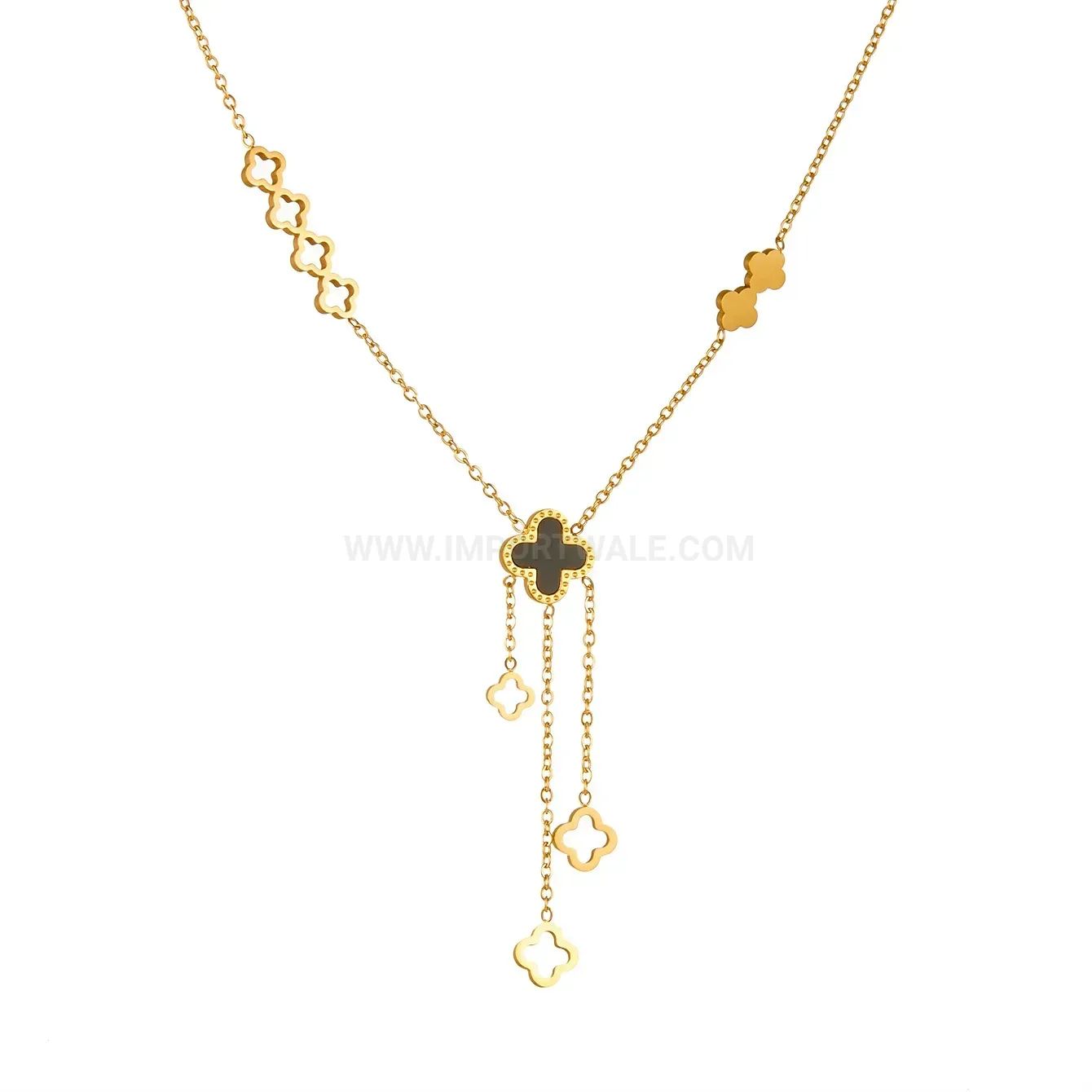 Fashion Titanium Steel Four Leaf Clover Tassel Pendant Necklace