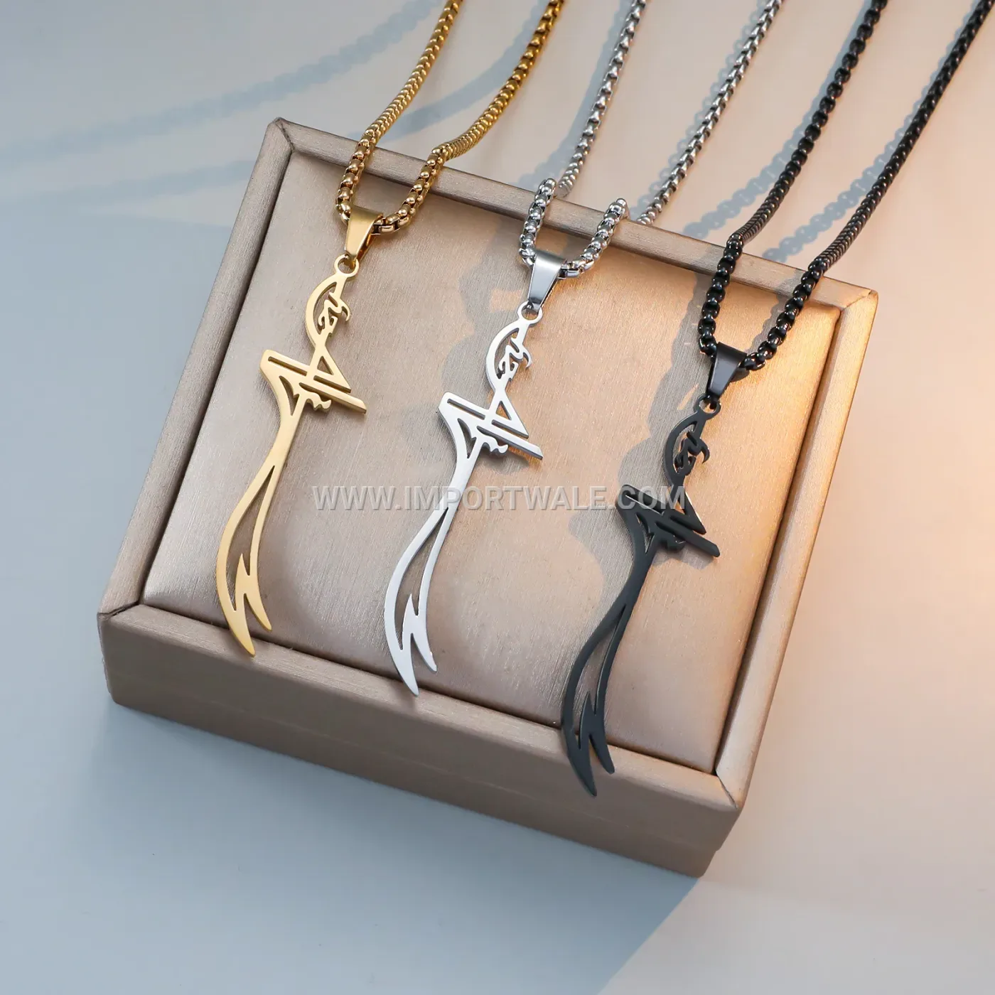 Gold Plated Stainless Steel Arabic Calligraphy Allah Medallion Pendant Necklace