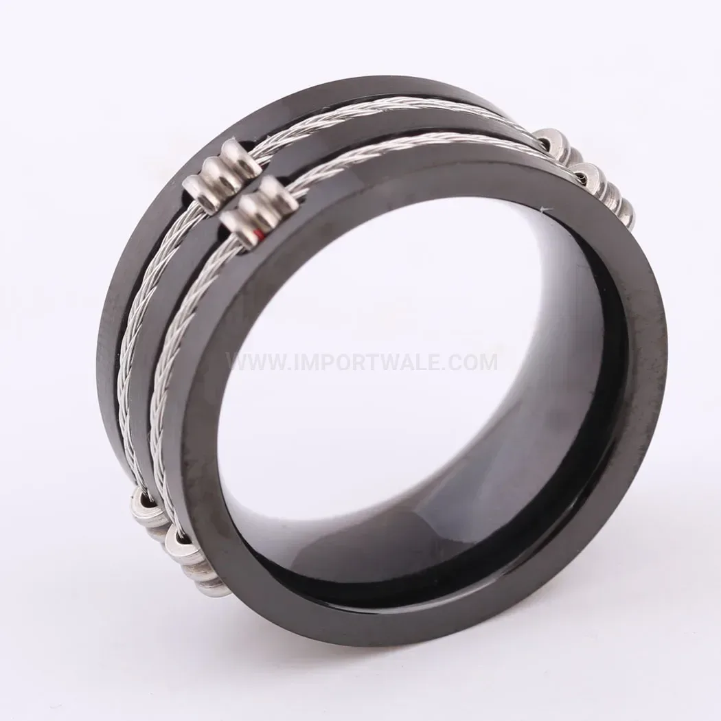 Designer Gunmetal Double Wire Cable Stainless Steel Band Ring
