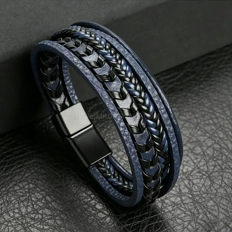 Trendy Multi-Strand Braided Leather Wristband with Magnetic Closure
