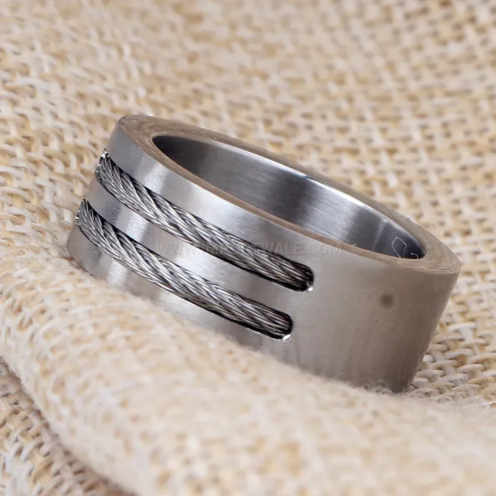 Classic Dual Wire Inlay Stainless Steel Men Band Ring