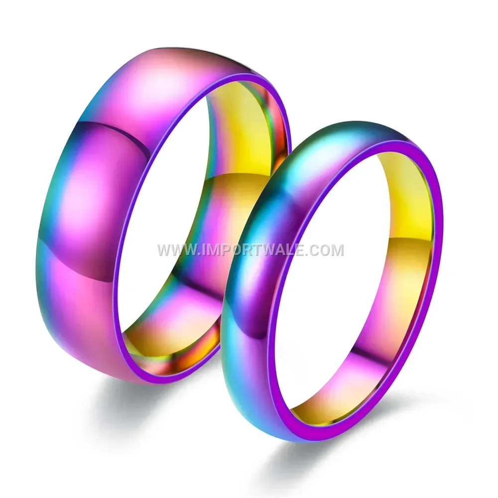 Iridescent Rainbow Stainless Steel Mirror Band Ring