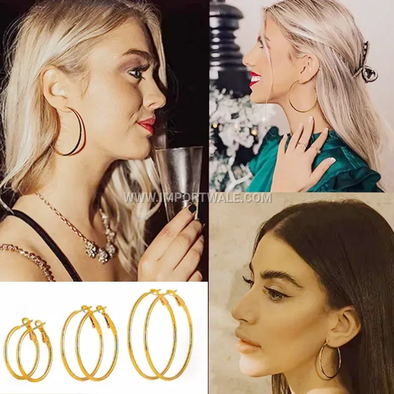 Classic Round Titanium Steel Gold Plated Hoop Earrings