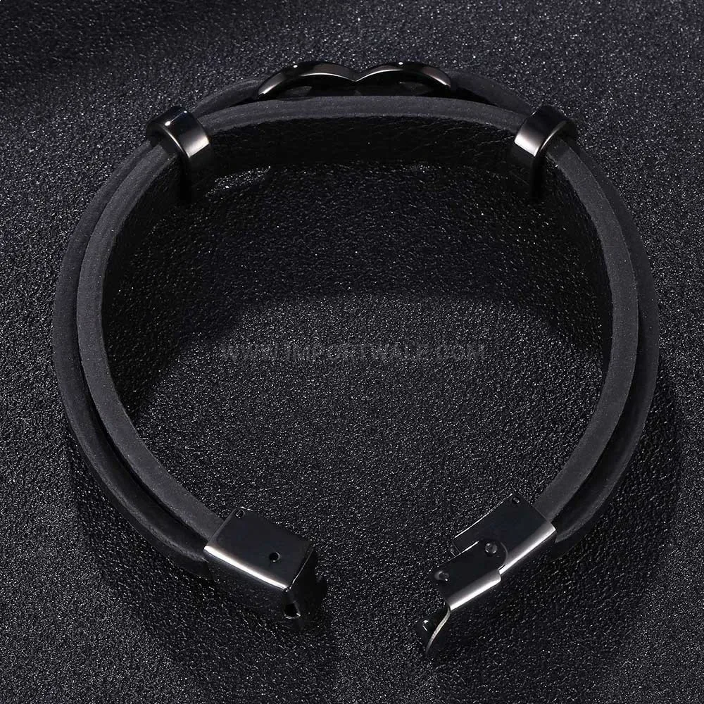 Titanium Steel Figure Eight Leather Cord Snap Bracelet