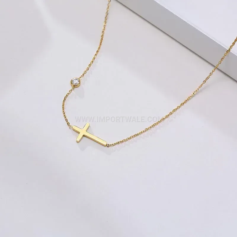Chic Sparkling Cubic Zirconia Cross Pendant Titanium Steel Choker Necklace
