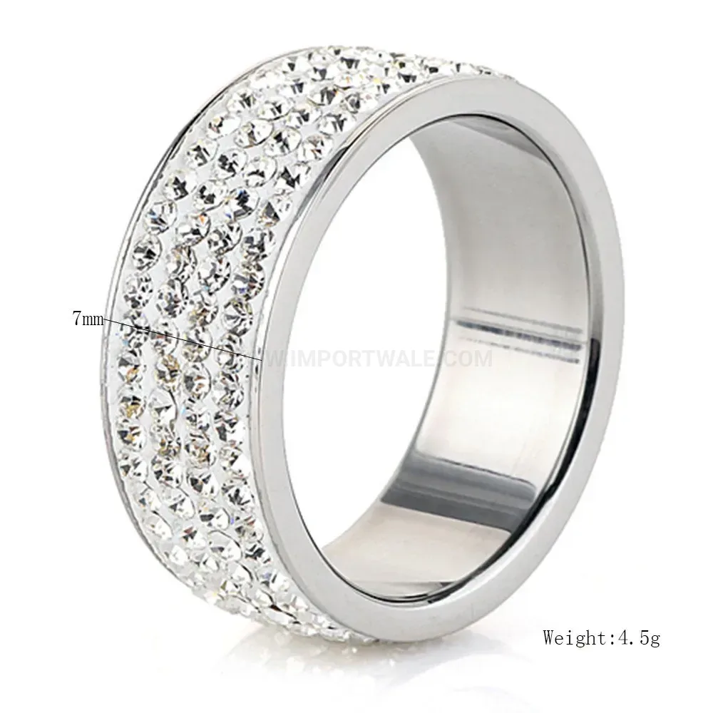Four Row Rhinestone Stainless Steel Band Ring