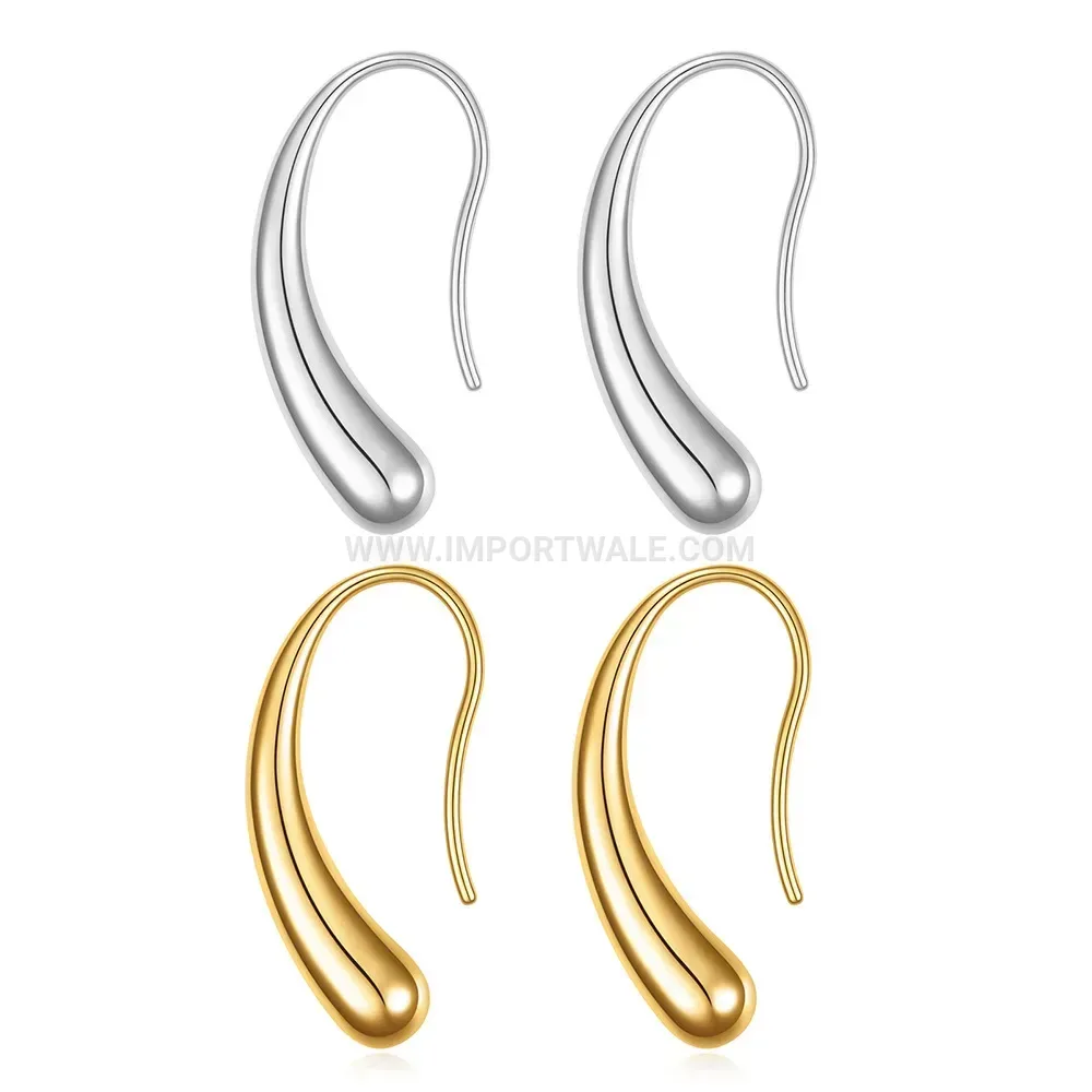 Curved Waterdrop 14K Gold Plated Stainless Steel Earrings 12mm