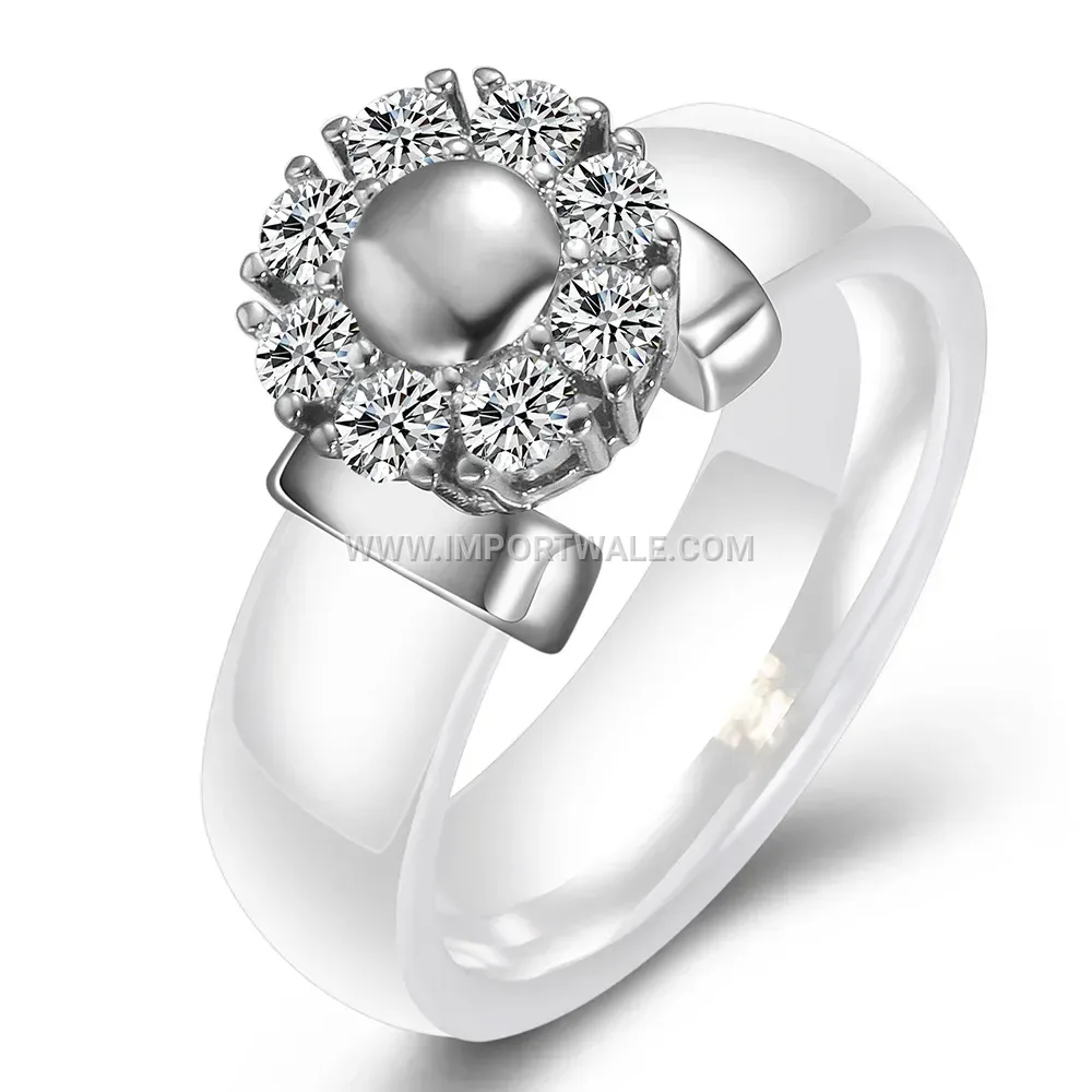 Classic 6mm Round Ceramic Band Ring Inlaid with Zirconia