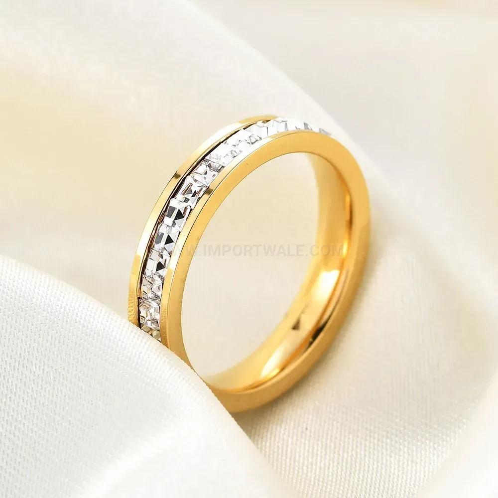 Single Row Cubic Zirconia Stainless Steel Band Rings