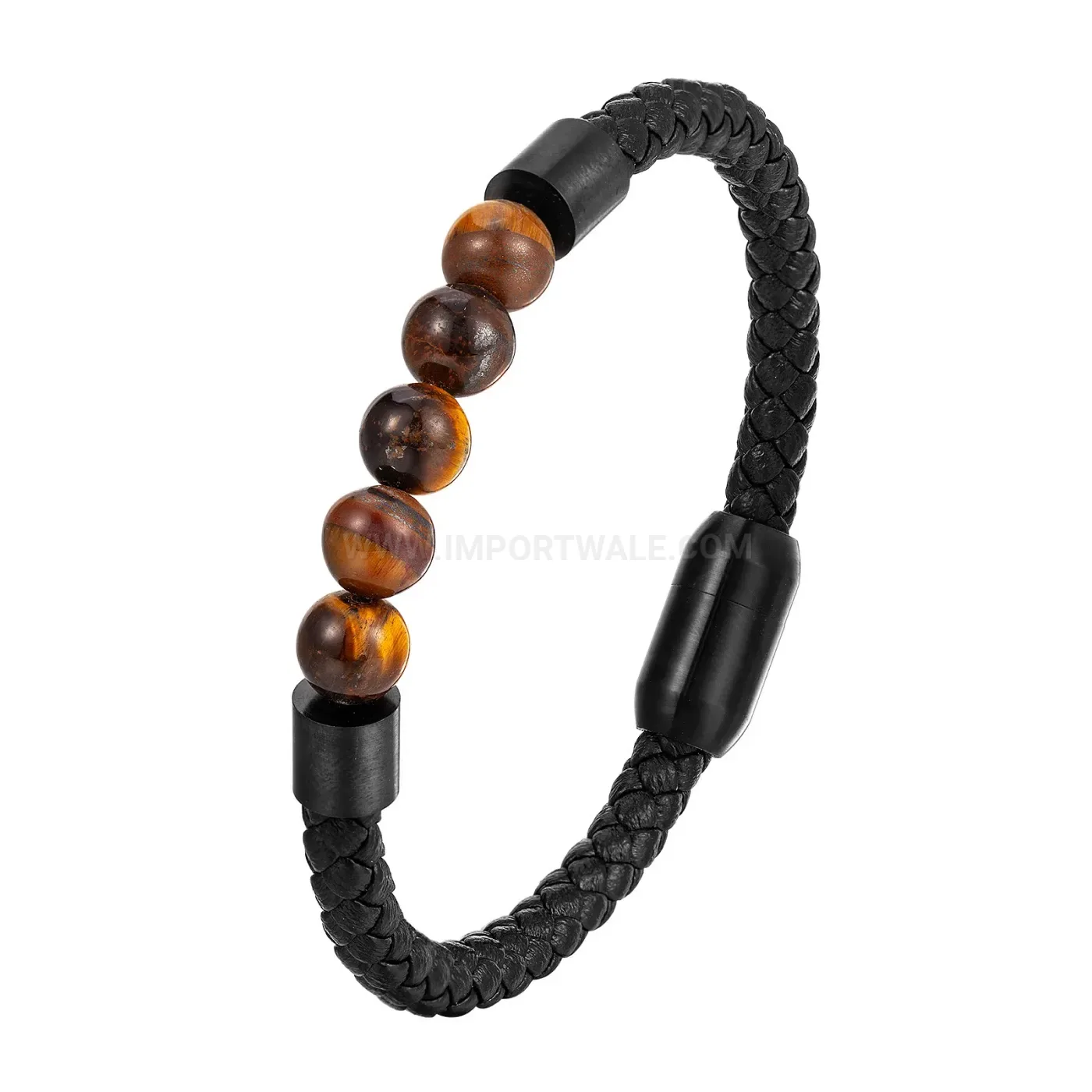 Bold Natural Volcanic Stone Braided Leather Bracelet with Magnetic Clasp