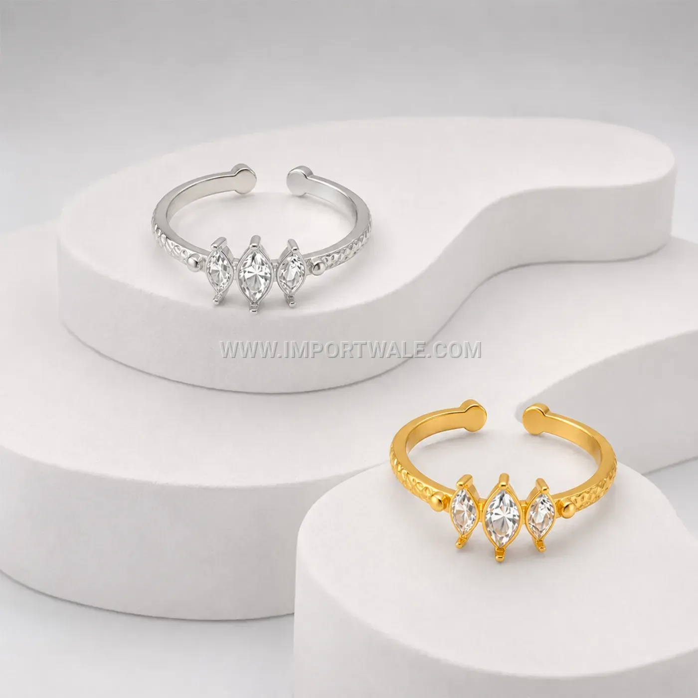 Hammered Texture Three-Stone Stainless Steel Open Ring