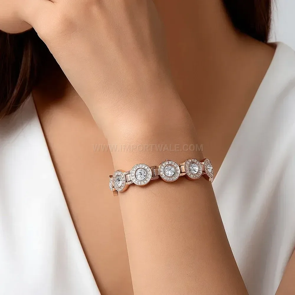 Trendy Rose Gold Plated Copper Crystal Magnetic Energy Bracelet