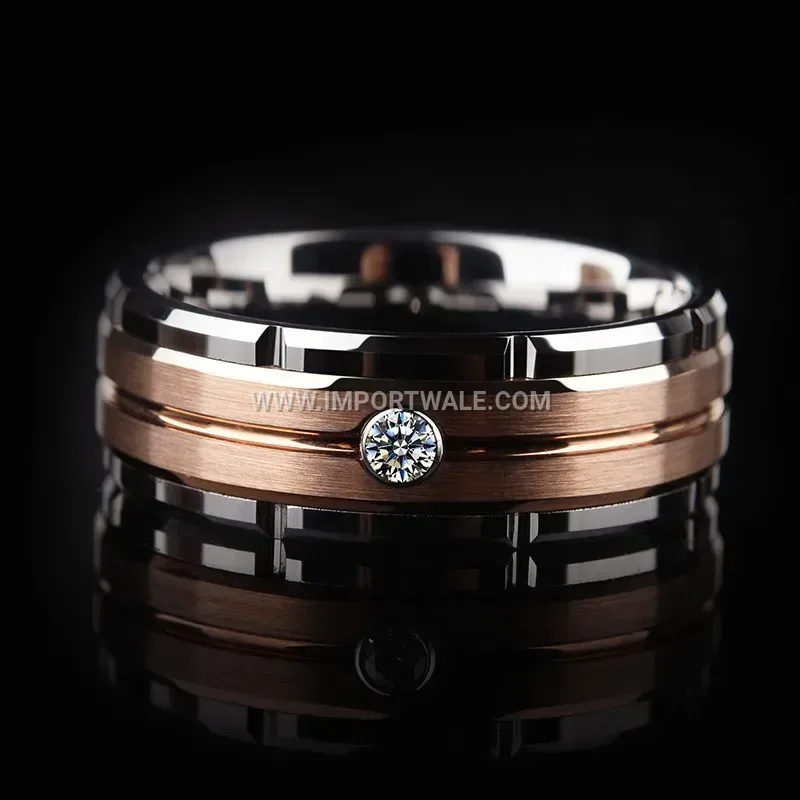 Two-Tone Stainless Steel Rhinestone Band Ring