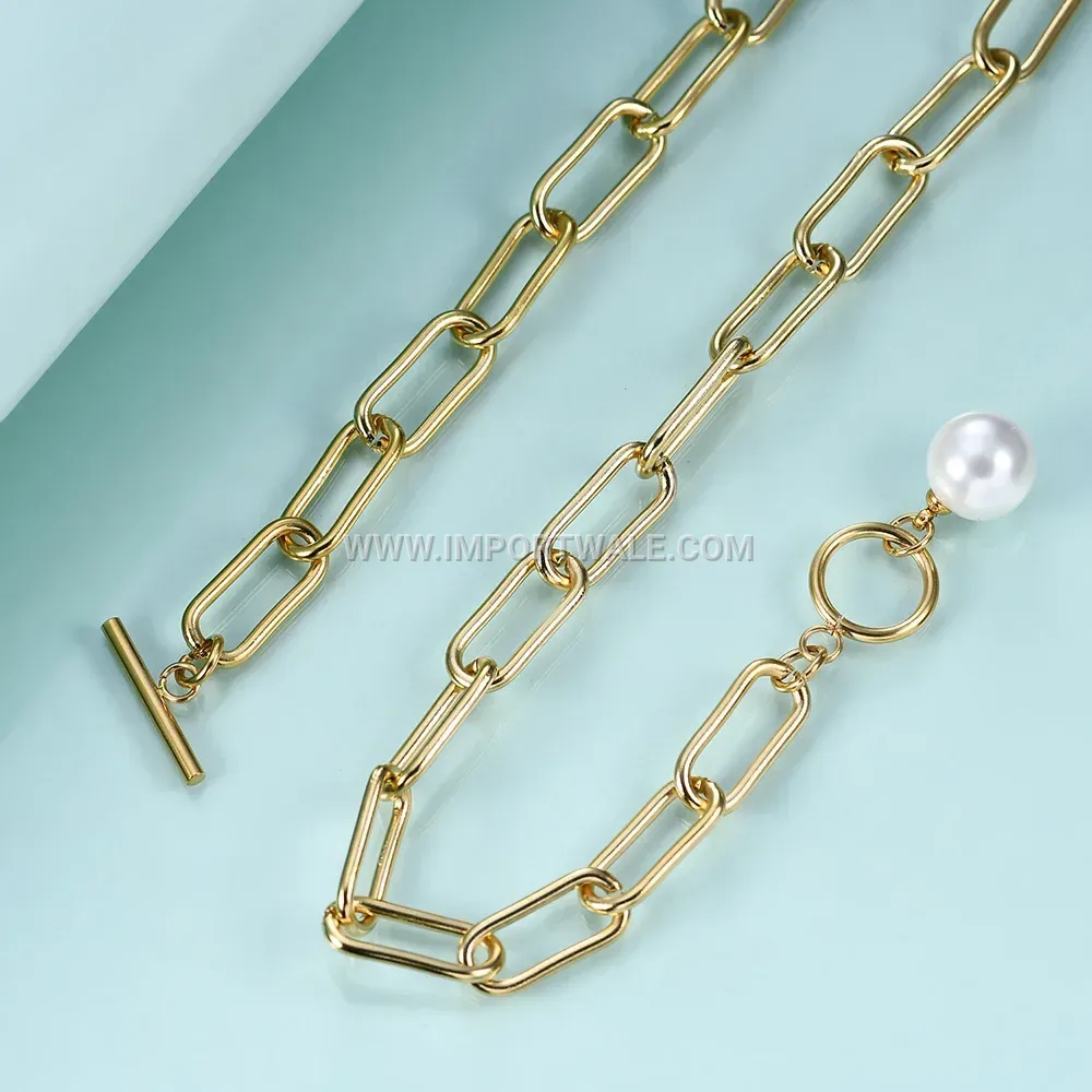 Minimalist Stainless Steel Safety Pin Necklace with Faux Pearl Pendant