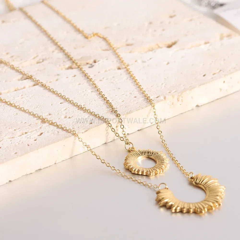 Layered 304 Stainless Steel Sun Moon Pendant Choker Necklace