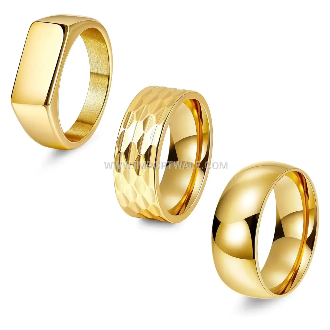 Geometric Hammered Stainless Steel Minimalist Square Ring Set