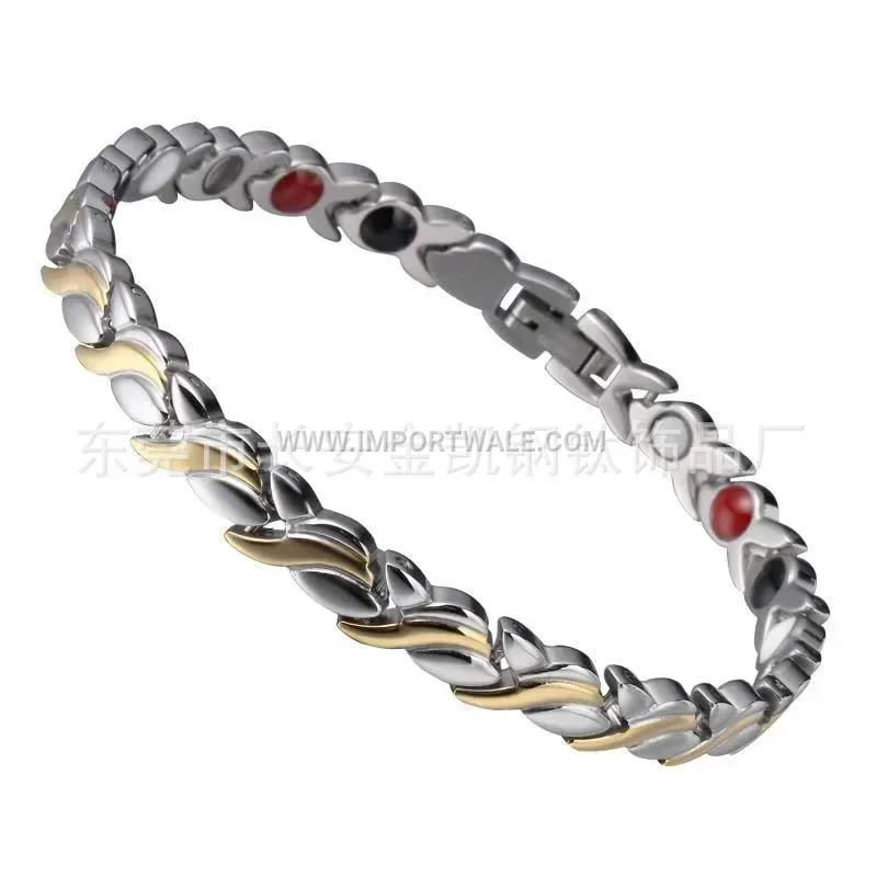 Women's Gold Plated Wave Pattern Magnetic Link Bracelet