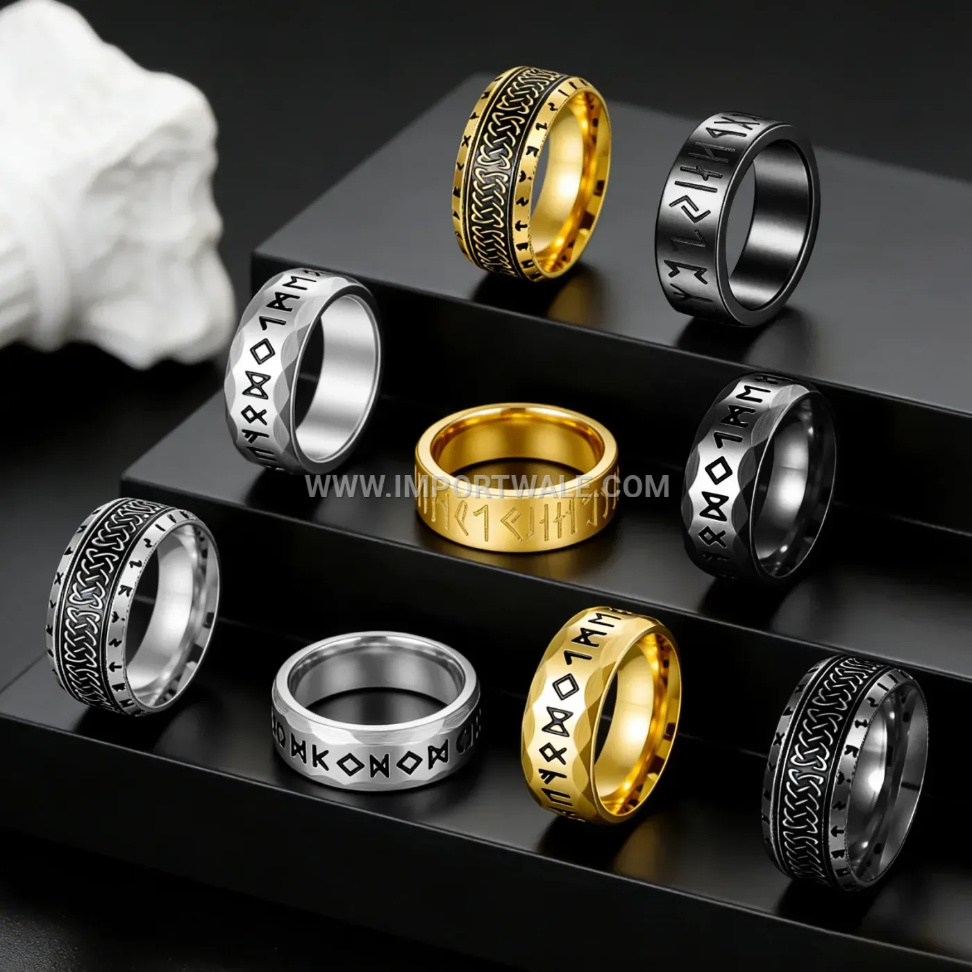 Textured Pattern Stainless Steel Ring Collection
