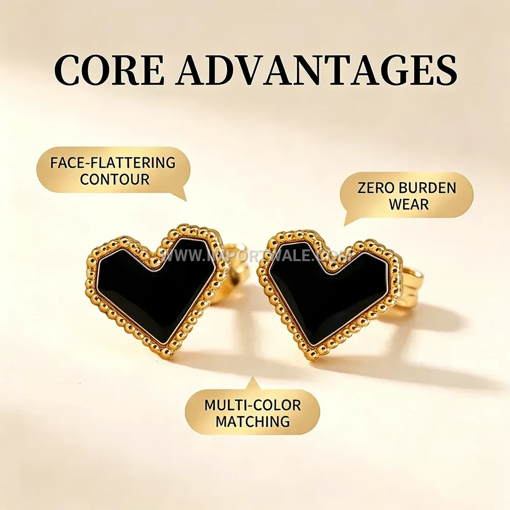 Heart Shell Inlaid 18K Gold Plated Stainless Steel Five-Flower Stud Earrings