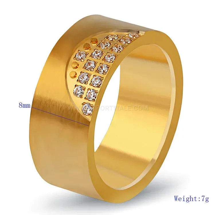 Elegant Gold Plated Stainless Steel Rhinestone Dome Ring