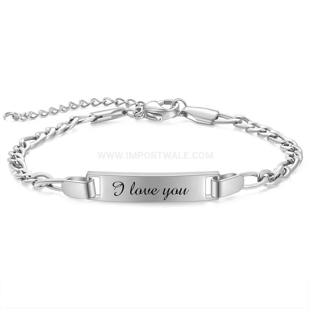 Adjustable Five Millimeter Curved Bar Stainless Steel Kids ID Bracelet