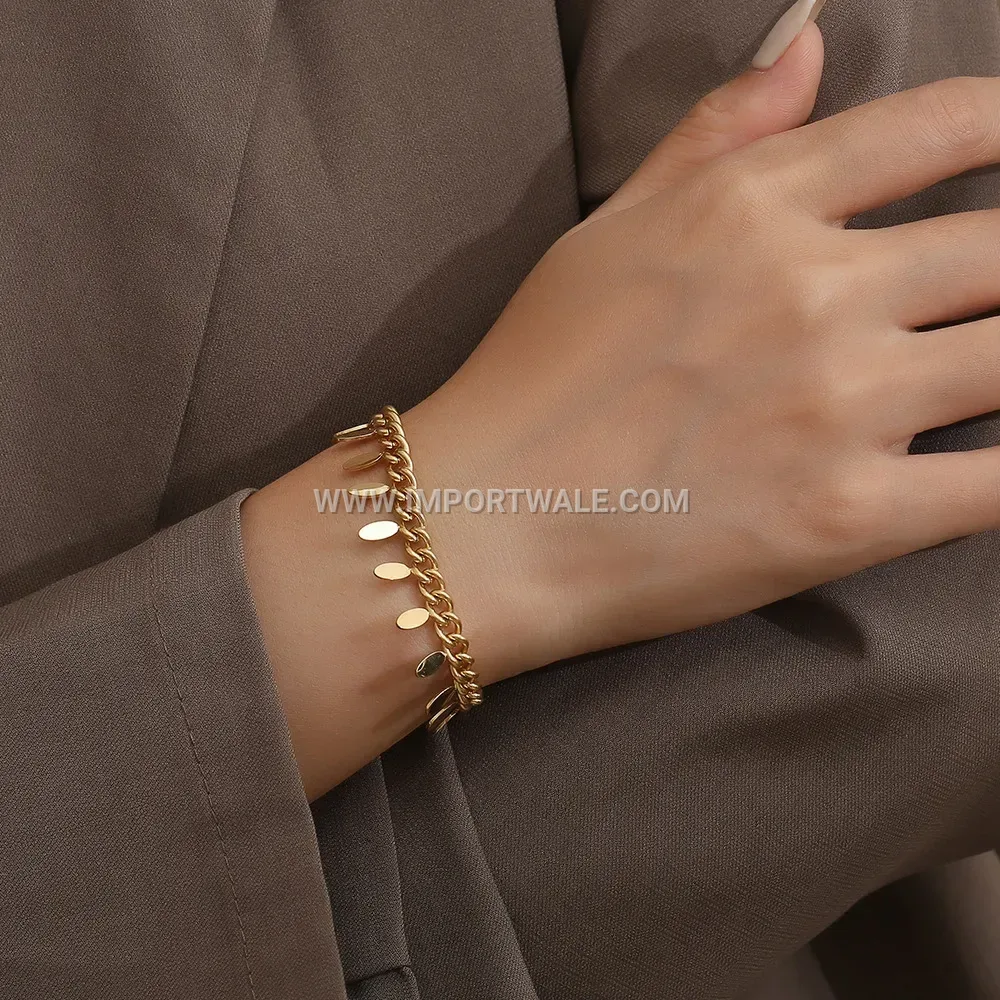18K Gold Plated Titanium Steel Beaded Chain Bracelet