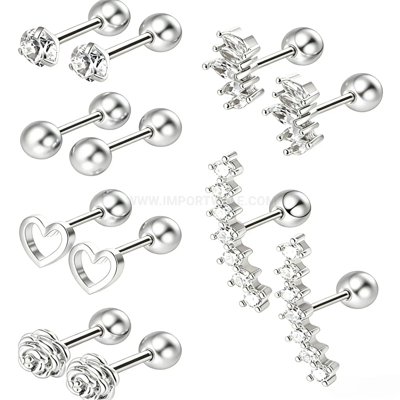 Modern Stainless Steel Heart Rhinestone Flat Back Piercing Studs