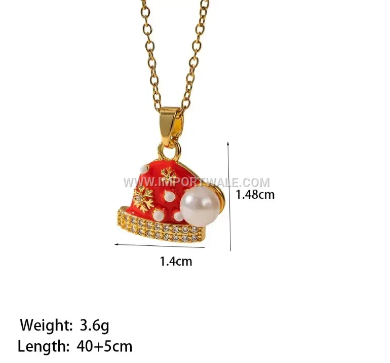 Festive Gold Plated Stainless Steel Christmas Pendant Link Chain Necklace