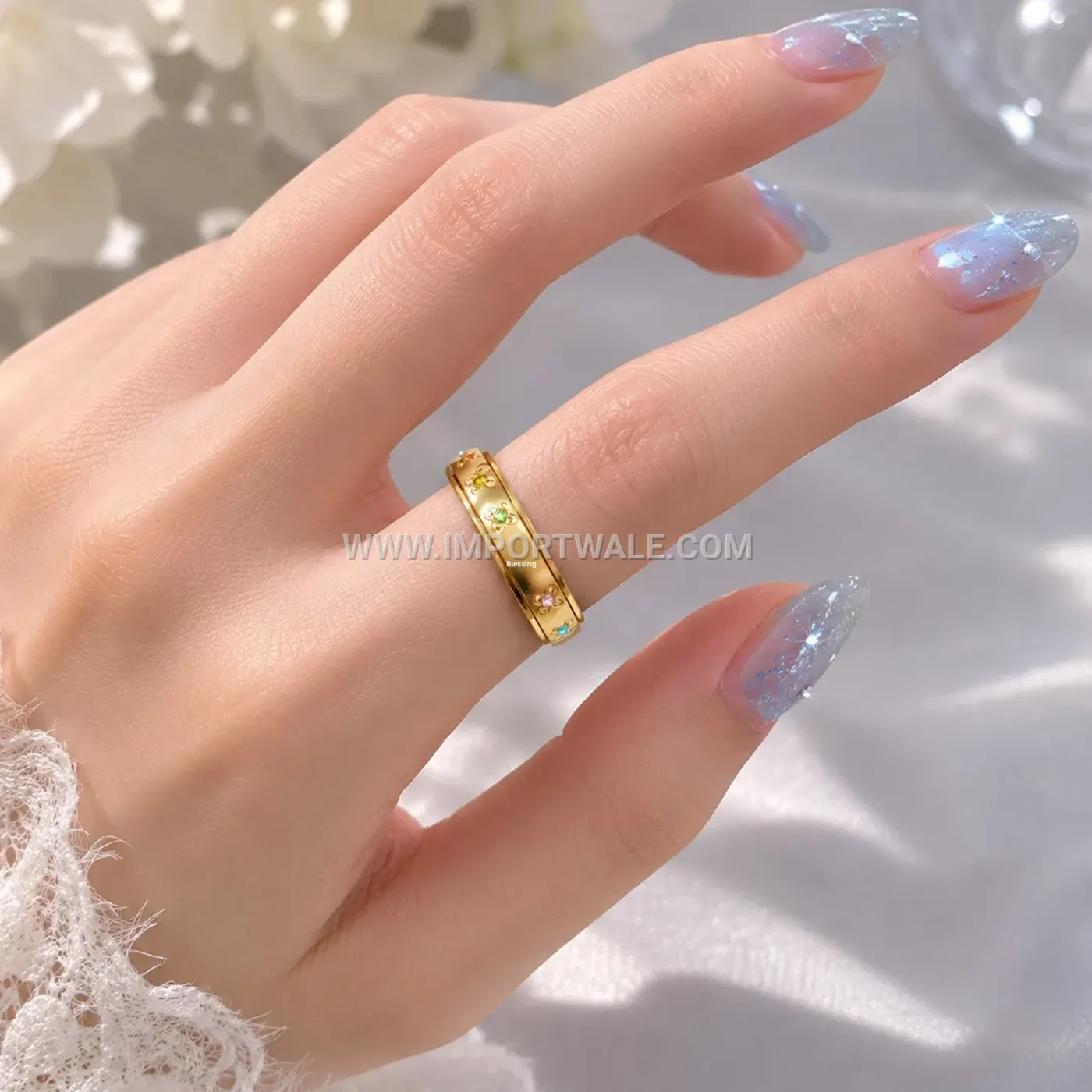 Zircon Butterfly Floral Stainless Steel Band Ring