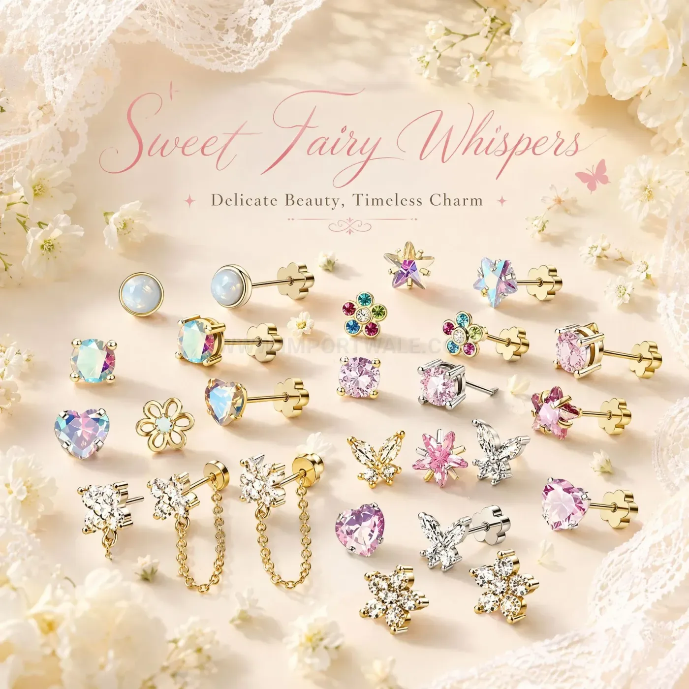 Fashion Flat Back Stainless Steel Piercing Stud with Opal and Zirconia
