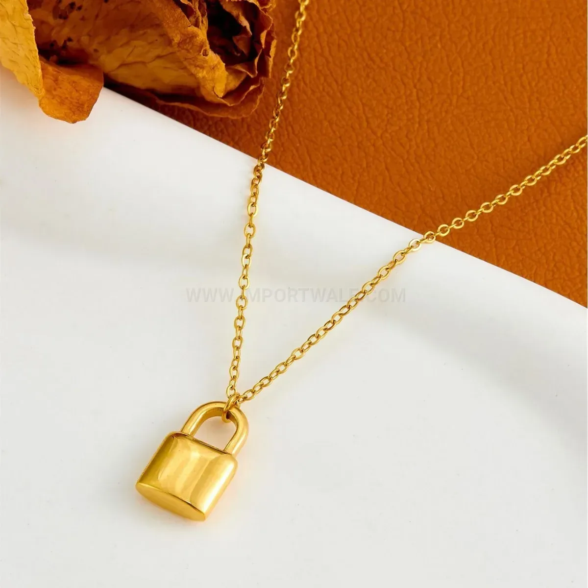 Premium Stainless Steel Lock Pendant Cable Chain Sweater Necklace