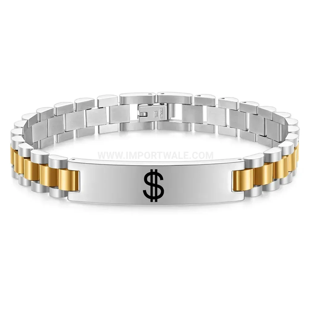 Men's Stainless Steel Laser Engraved Dollar Sign Watch Band Bracelet