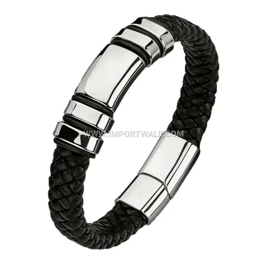 Business Style Braided Leather Magnetic Clasp Bracelet