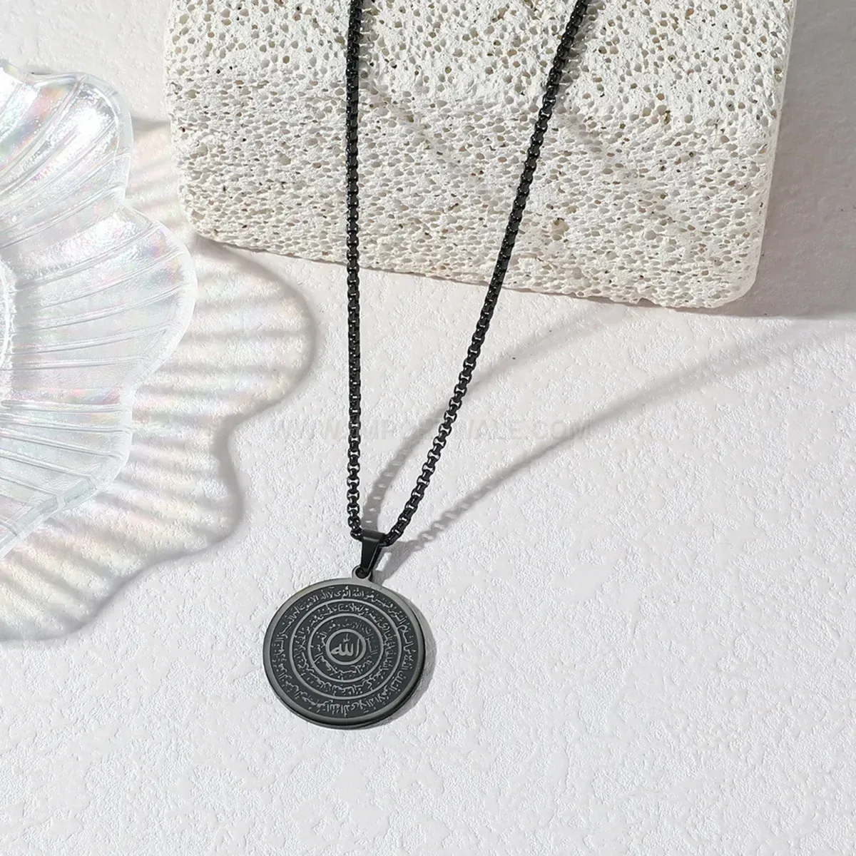 Designer Plated Stainless Steel Islamic Script Medallion Pendant Necklace