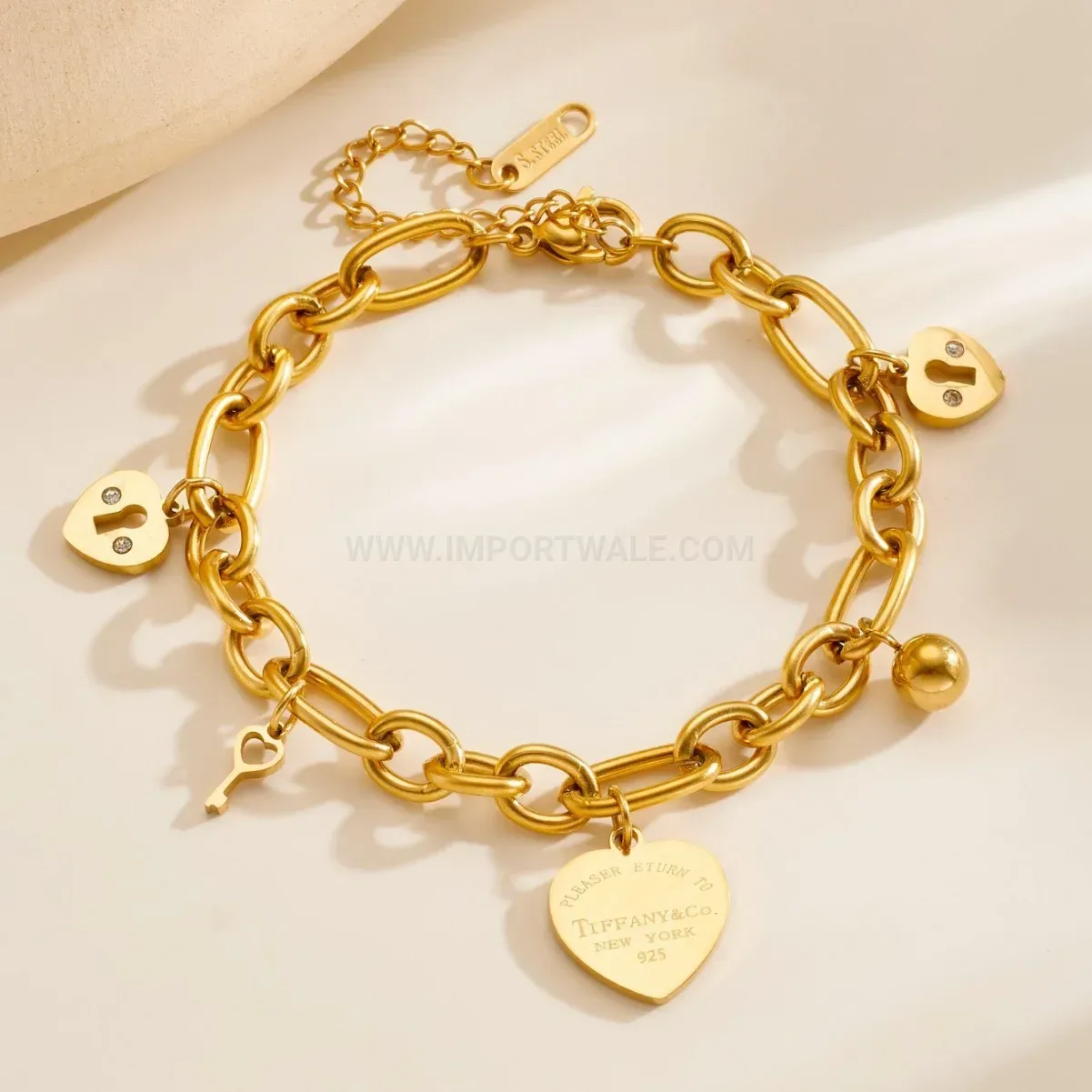 Fashion Stainless Steel Heart Lock Charm Bracelet
