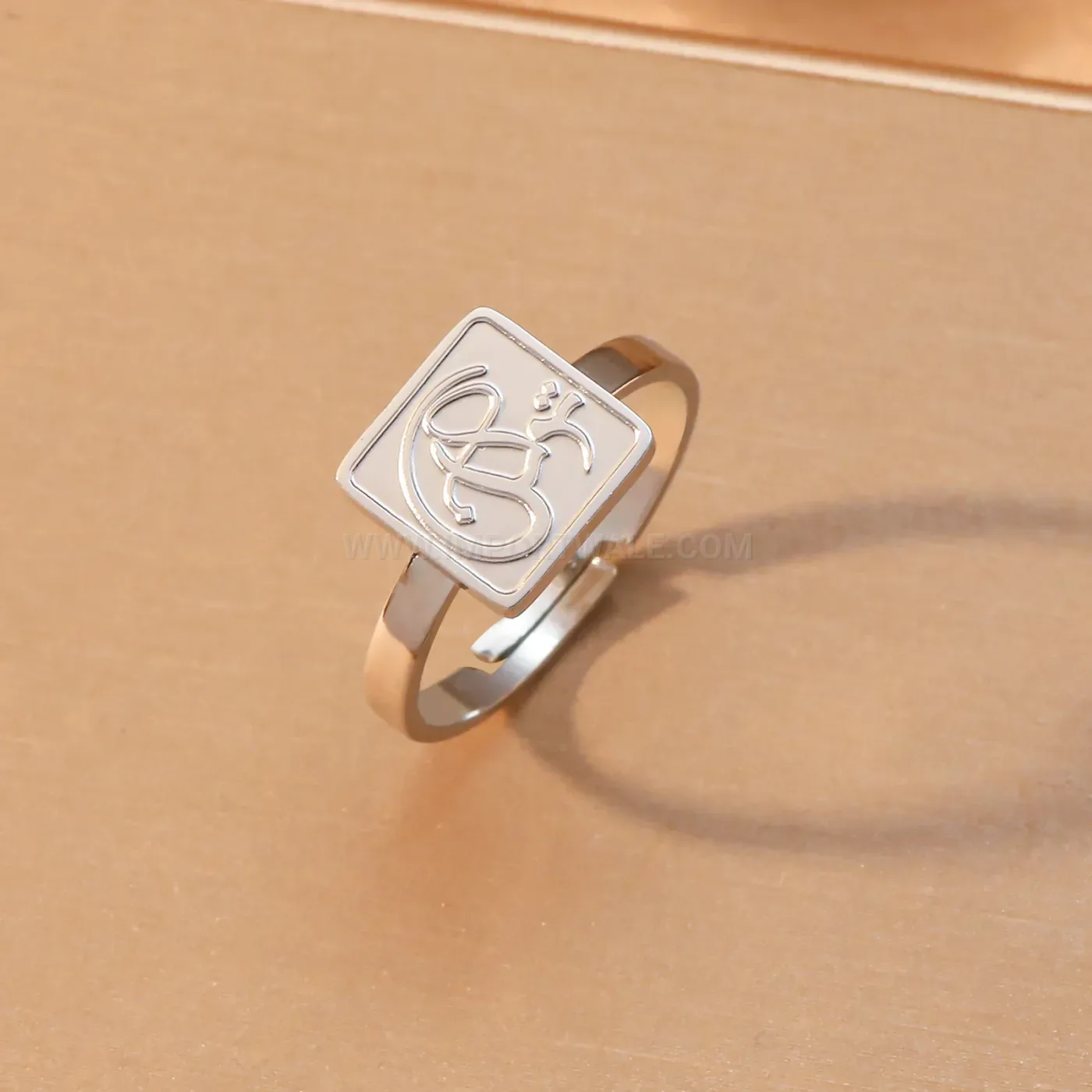 Bold Stainless Steel Open Adjustable Ring Displaying Fine Arabic Calligraphy