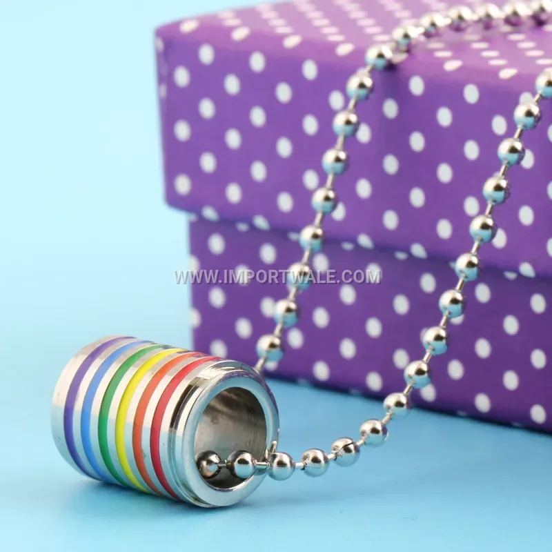 Vibrant Rainbow Enamel Cylindrical Stainless Steel Pendant Necklace