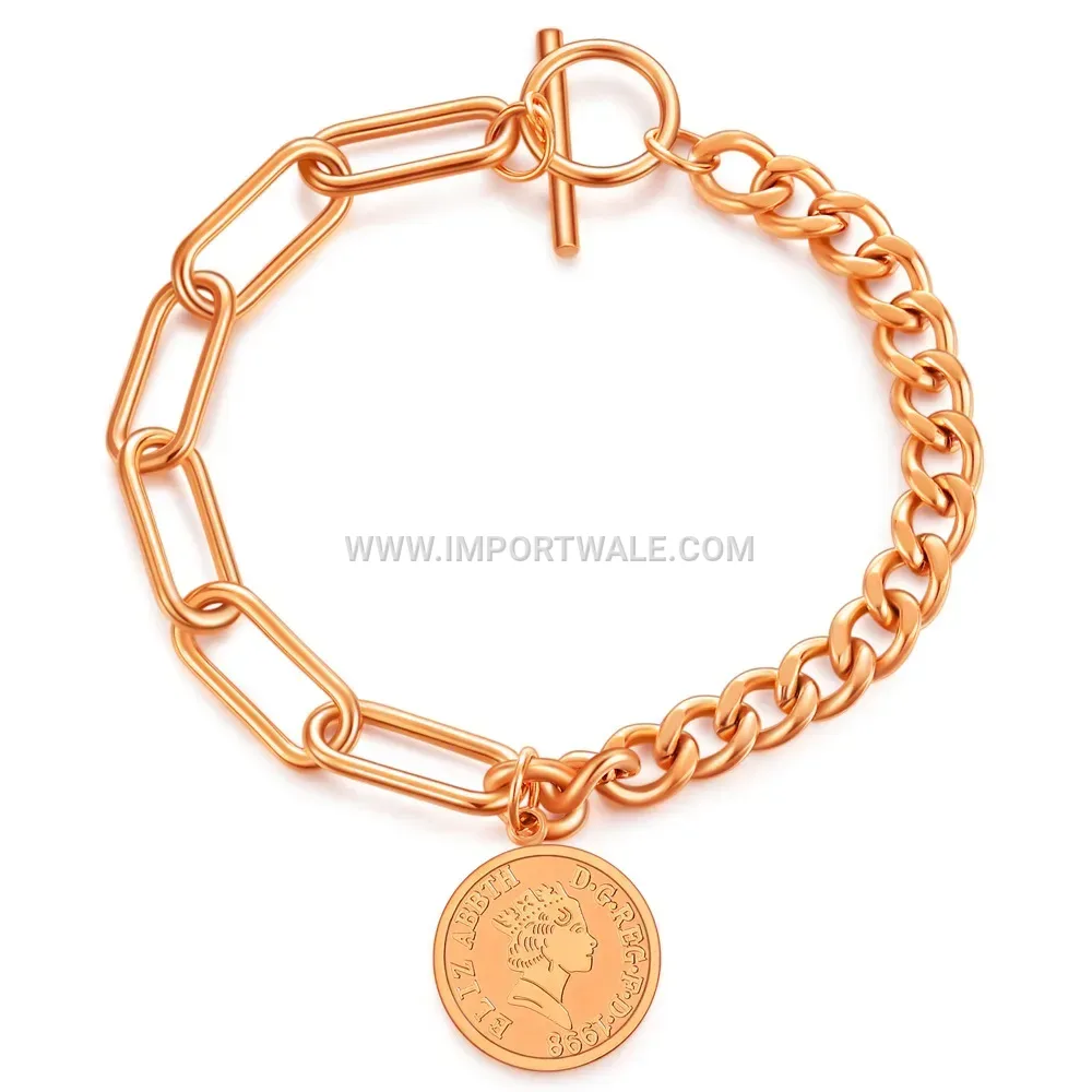 Stainless Steel Elizabeth Coin Toggle Bracelet