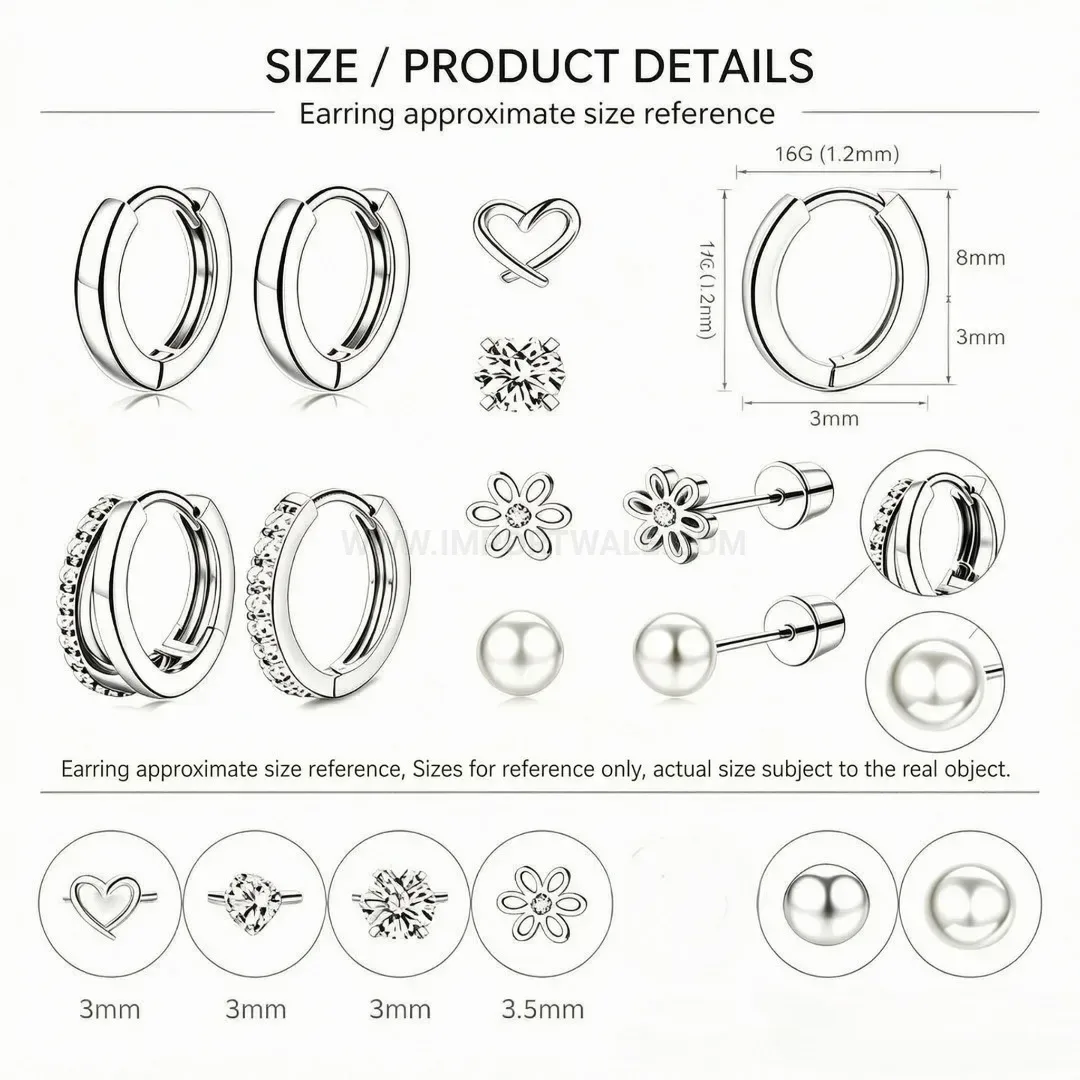 Chic Minimalist Stainless Steel Round Bead Flat Back Cartilage Piercing Stud Set