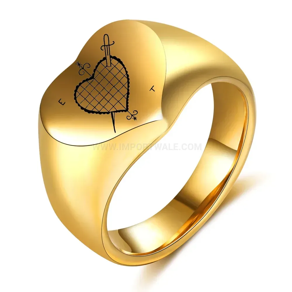 Fashion Arrow Heart Engraved Cast Stainless Steel Band Ring