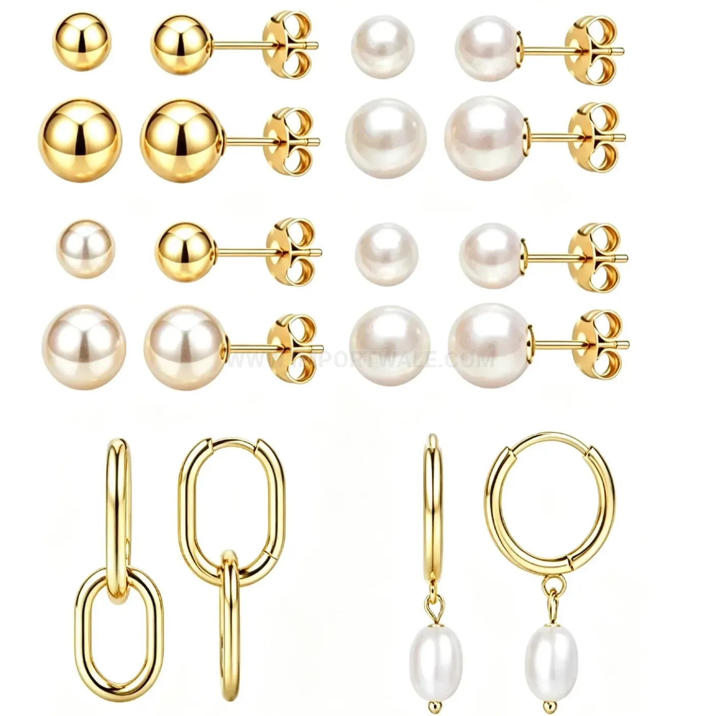 Elegant Stainless Steel Faux Pearl Piercing Stud Earrings Set