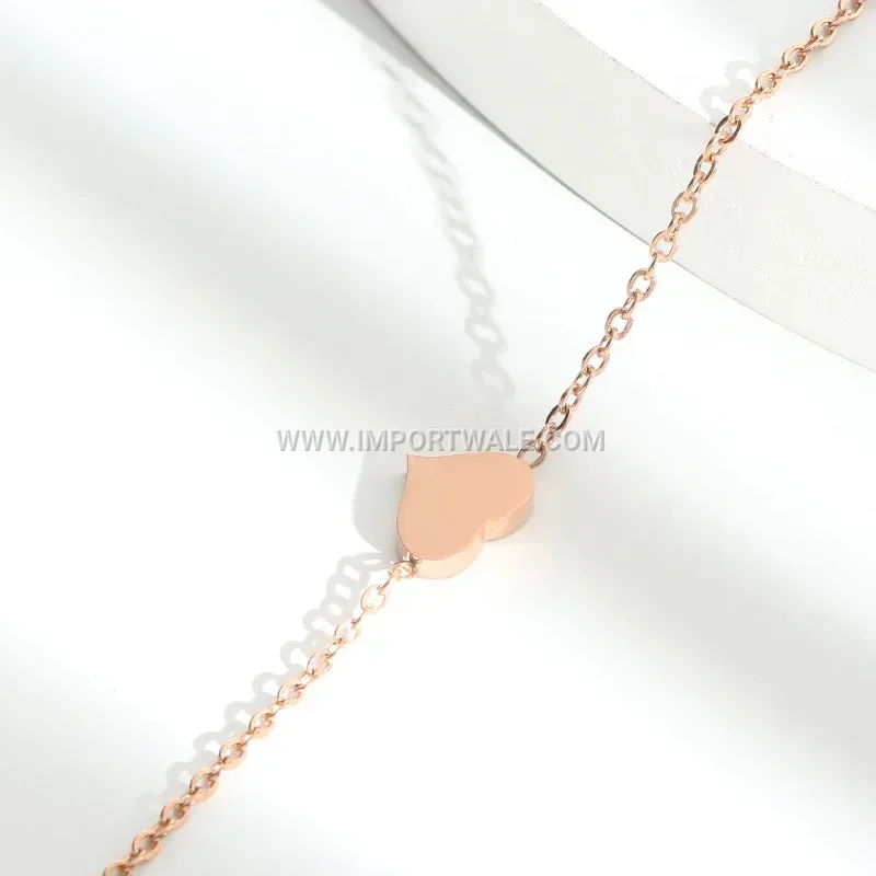 Minimalist Rose Gold Heart Charm Rhinestone Bracelet