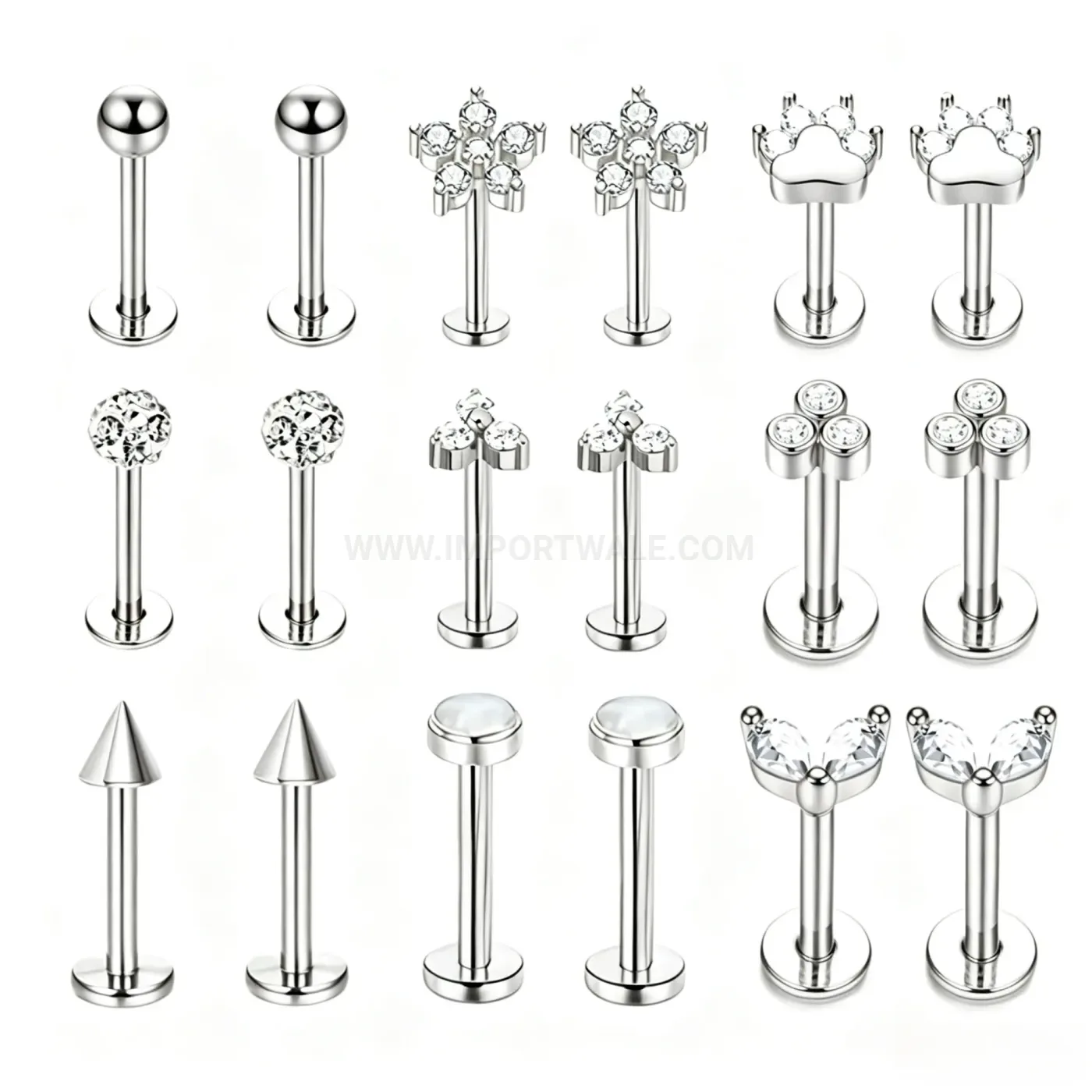 Classic Stainless Steel Crystal Flat Back Screw Labret Stud