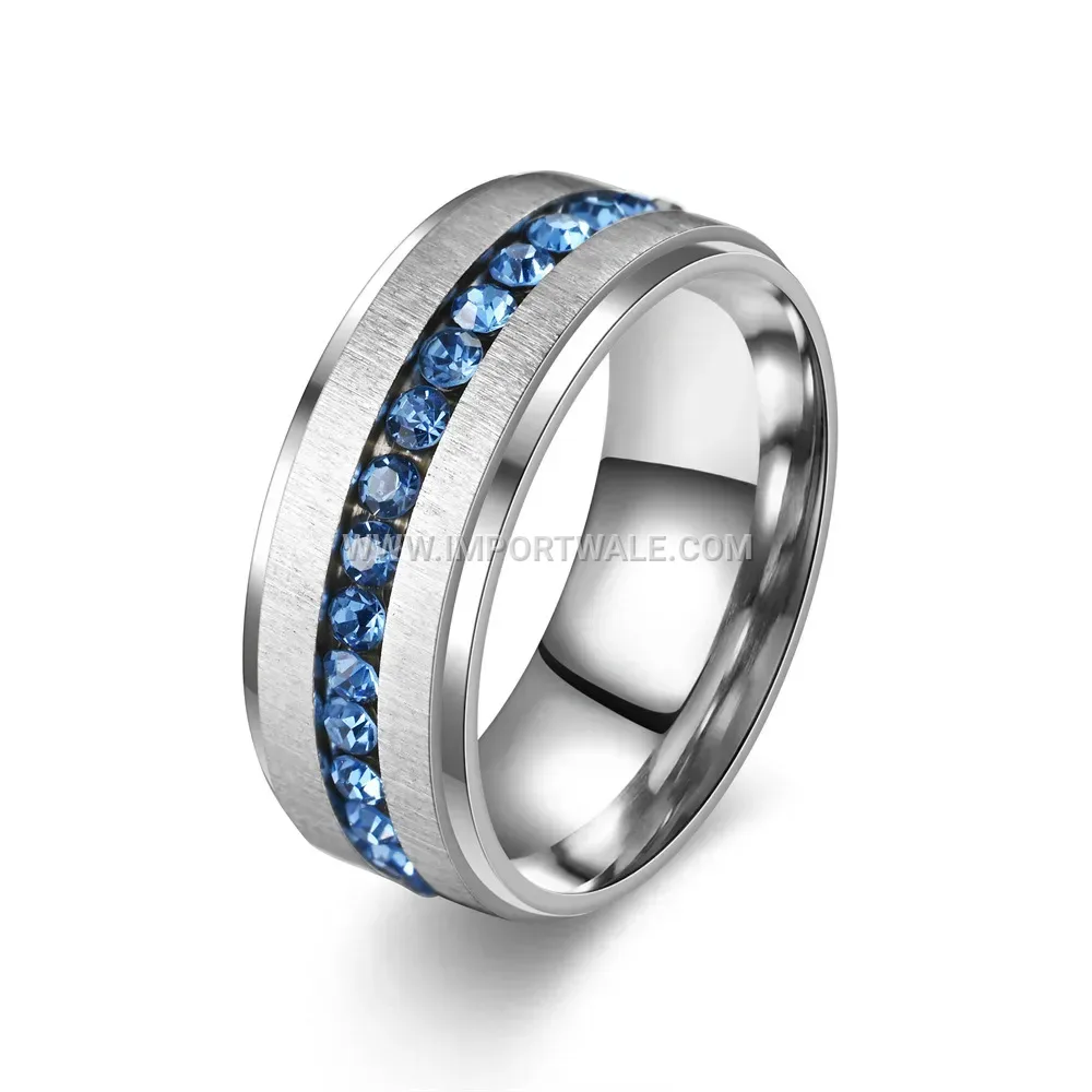 Stainless Steel Blue Cubic Zirconia Pave Band Ring