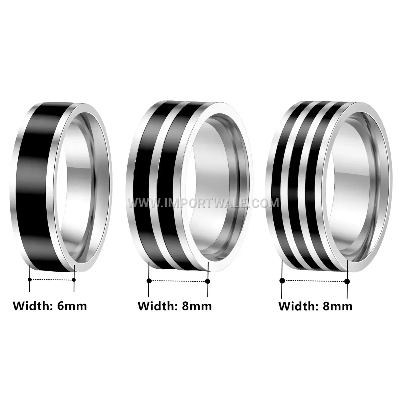 Black Enamel Striped Stainless Steel Band Ring