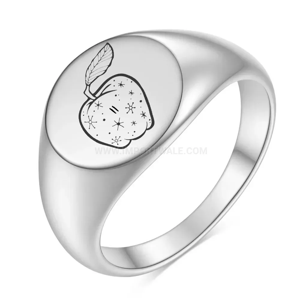 Modern Laser Engraved Apple Motif Stainless Steel Round Ring
