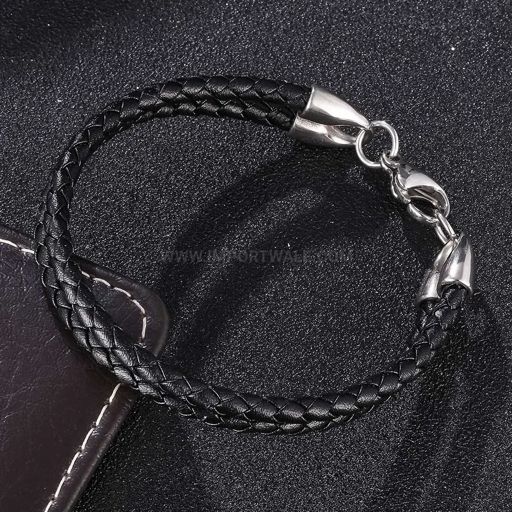 Minimalist Woven Leather Cord Bracelet with Polished Stainless Steel Clasp