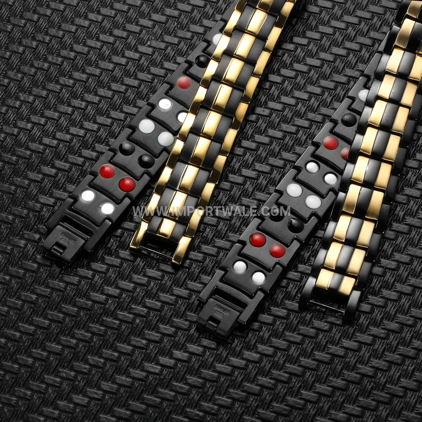 Men's Double Row Black and Gold Magnetic Stainless Steel Bracelet