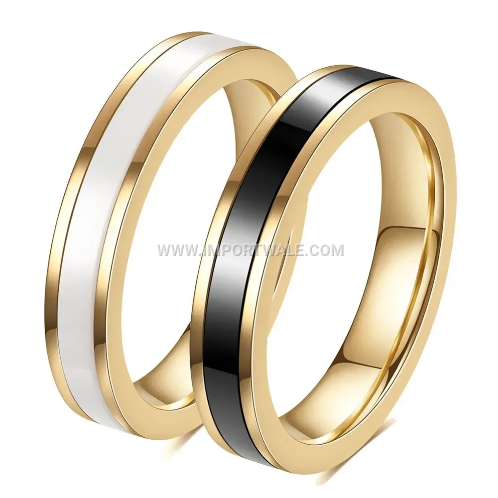 Single Groove Stainless Steel Ceramic Band Ring